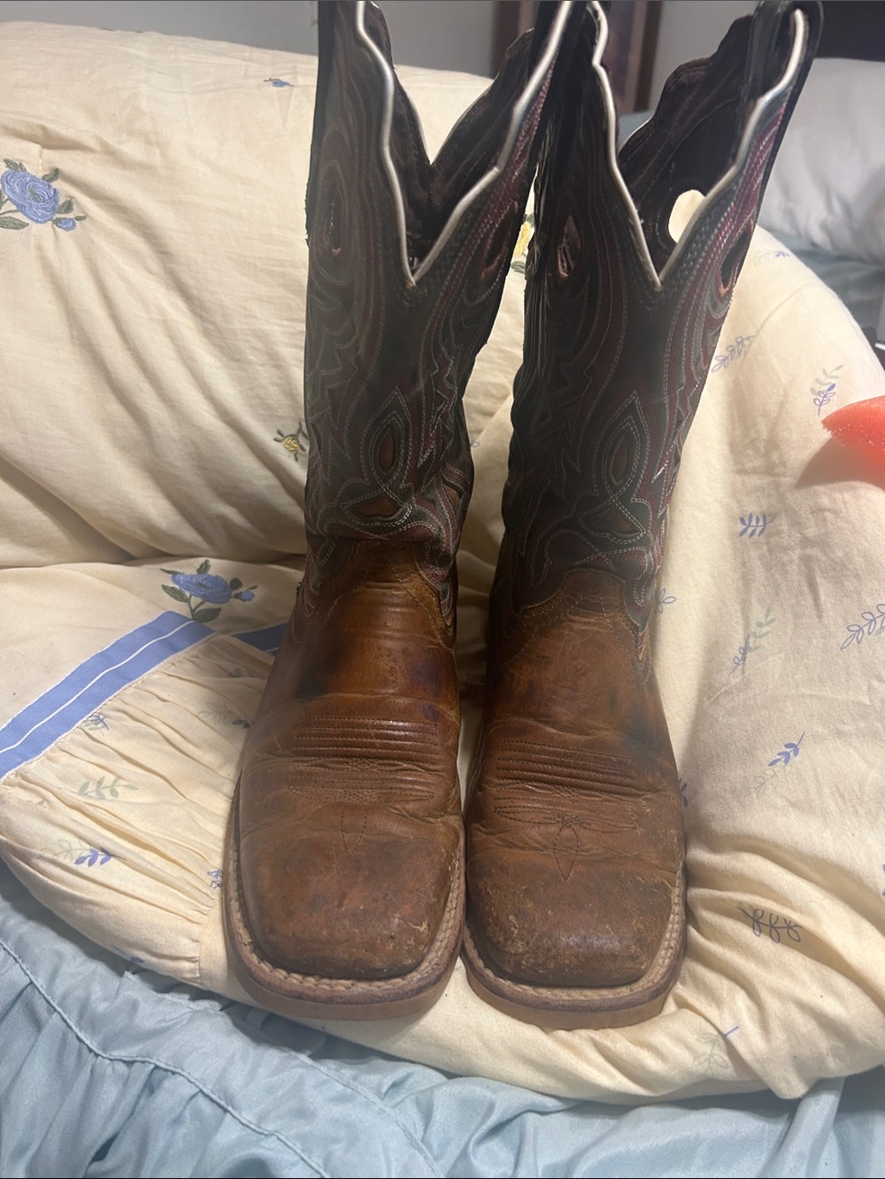 Durango Brown Leather Western Cowboy Boots with Embroidered Shaft